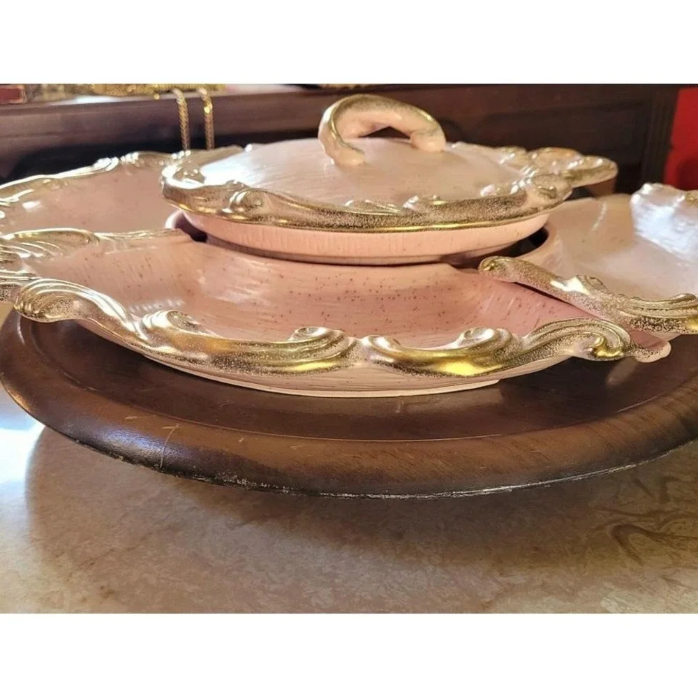 Vintage California‎ Pottery Serving dishes on a Lazy Susan